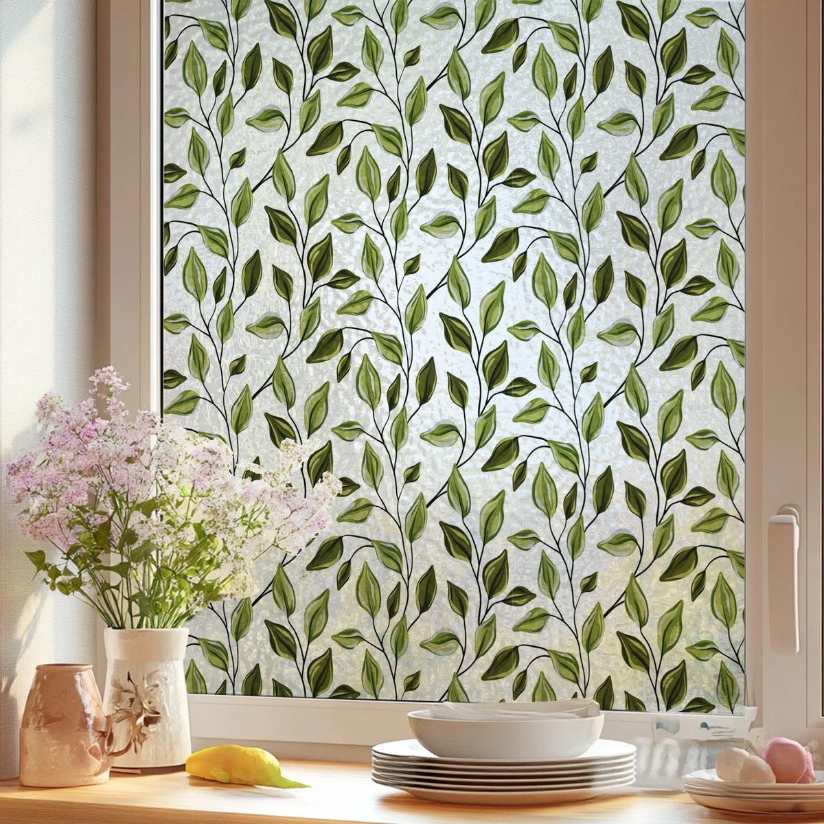 Dailygoods - Raamfolie met Matte Bladeren voor Decoratie en Privacy