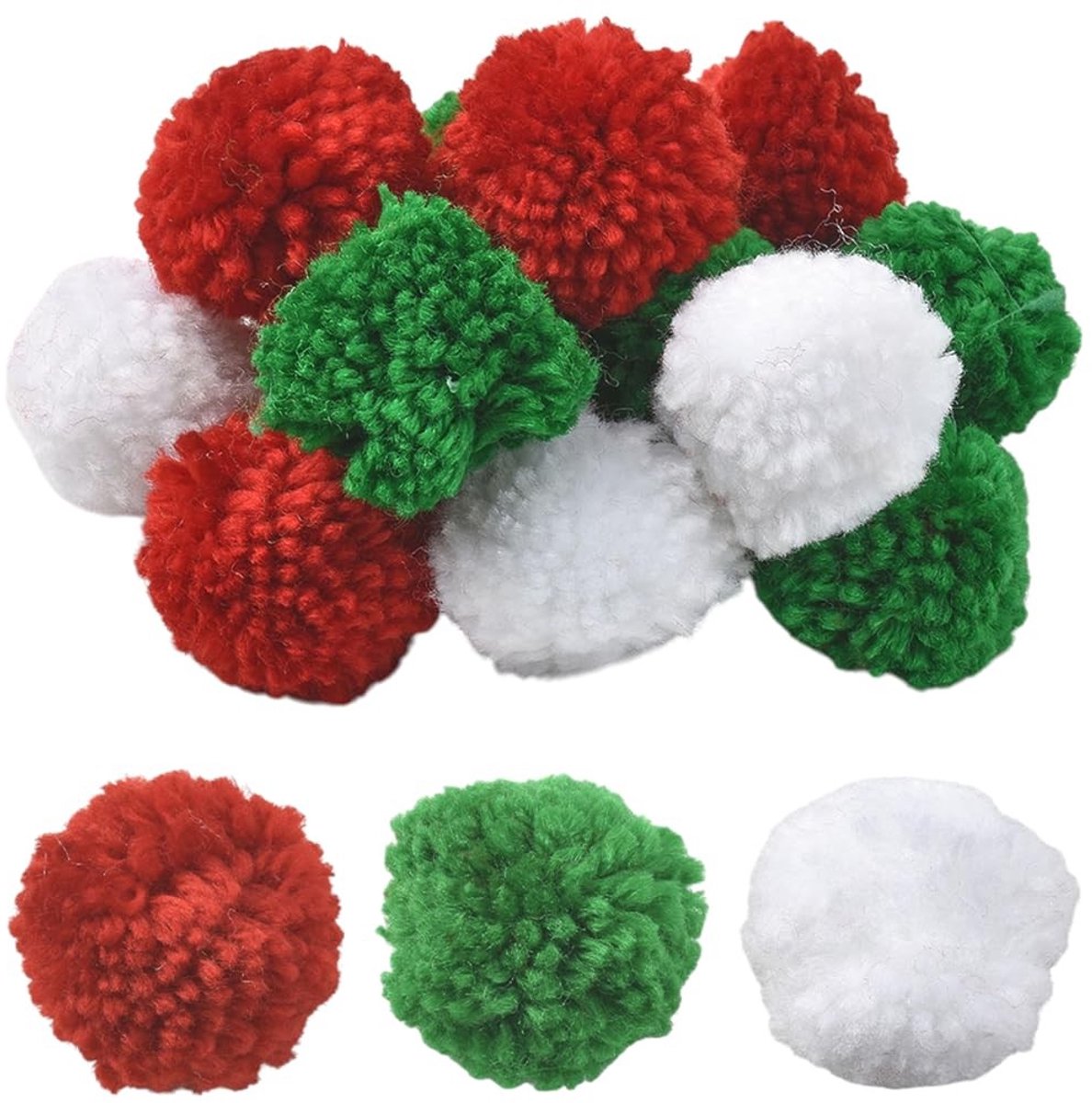 Dailygoods - Set van 24 Kerst Pompons in 3 Kleuren voor DIY Decoraties