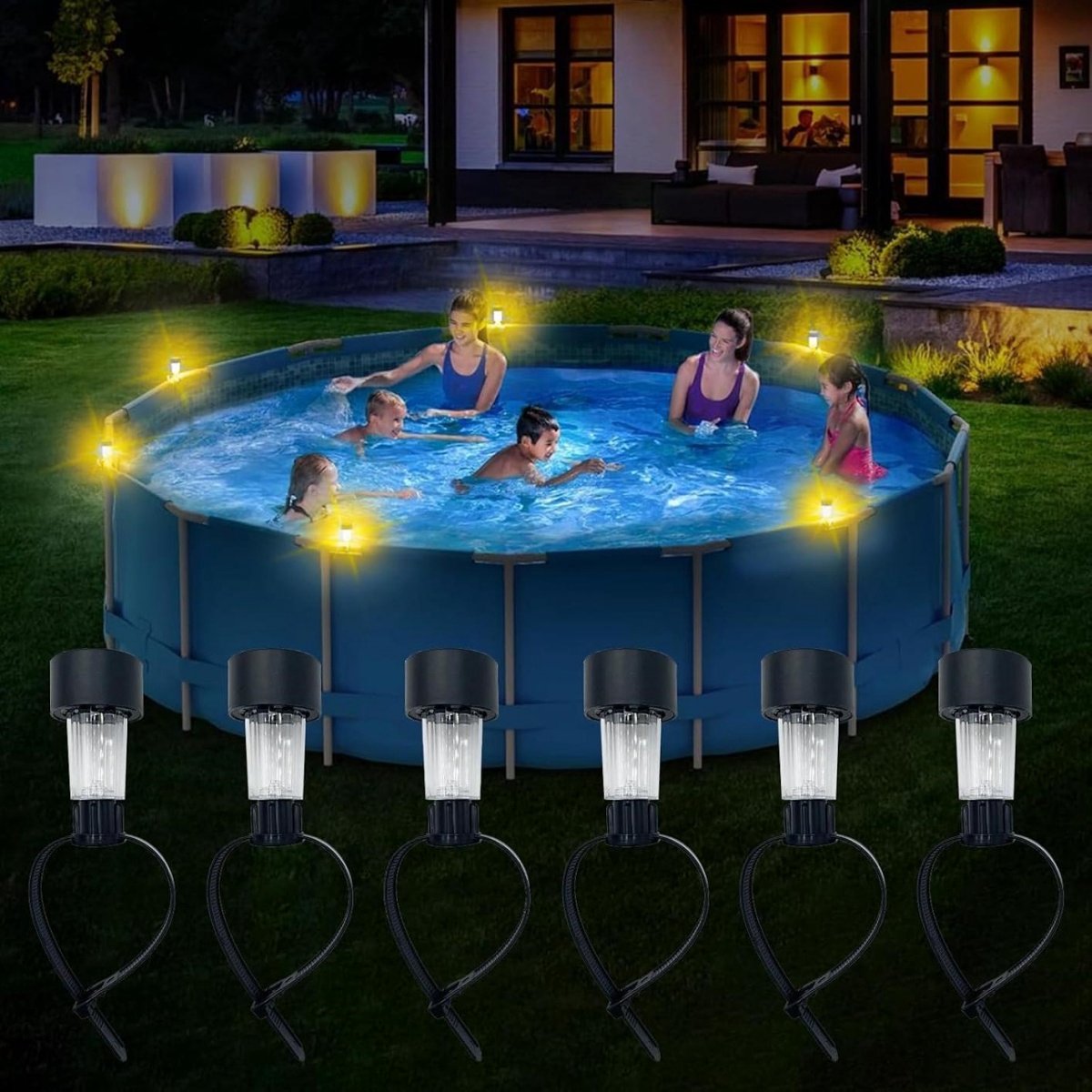longziming -Zestel Solarverlichting - Zonneverlichting Set - Buitenlampen - Automatische Lichtsensor - UV-bestendig Kunststof En Roestvrij Metaal - Warmwit LED Licht - Veilig Voor Kinderen - 6 Stuks