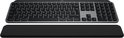 Clavier Logitech MX Keys S gris et repose-poignets, avec une souris Logitech MX Master 3S noire.