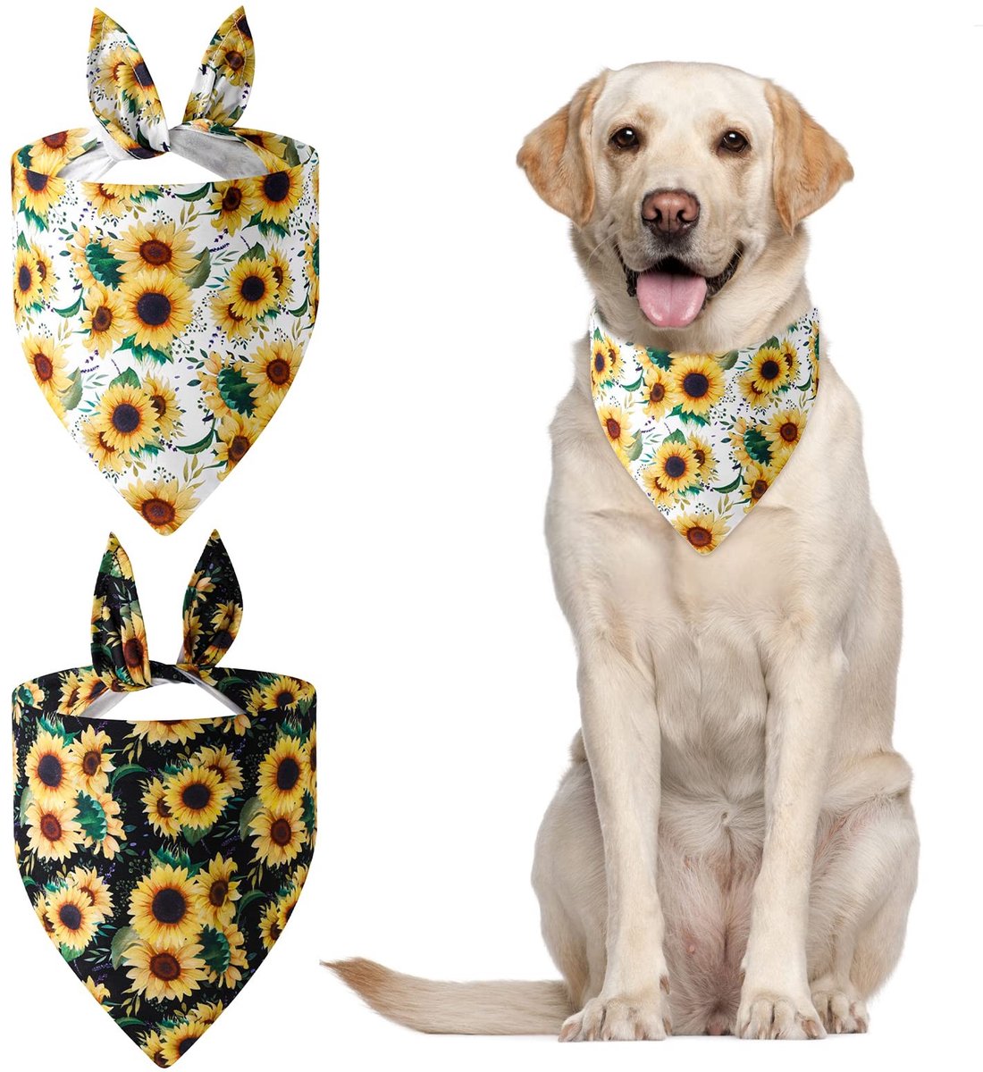 Dailygoods - Zonnebloem Hond Bandanas, Set van 2 voor Kleine en Grote Honden