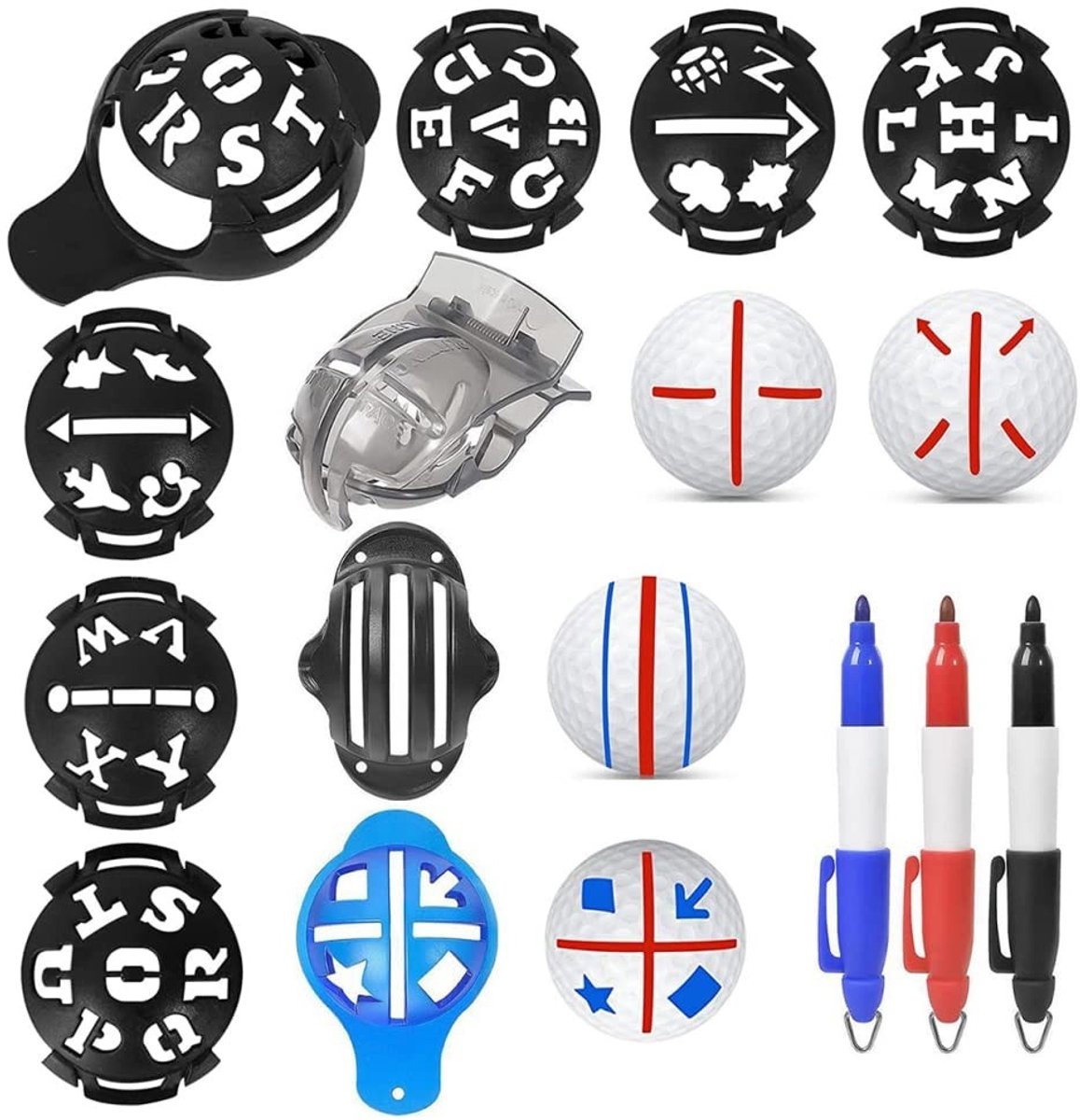 Dailygoods - Golfbal Markeerder Set met 12 Sjablonen en 3 Ballen
