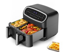 Heteluchtfriteuse XXL Dual Zone 10L (6L+4L) – 2800W, Airfryer met 12 programma’s, LED-display, voorverwarmfunctie & kijkvenster – veelzijdig en efficiënt