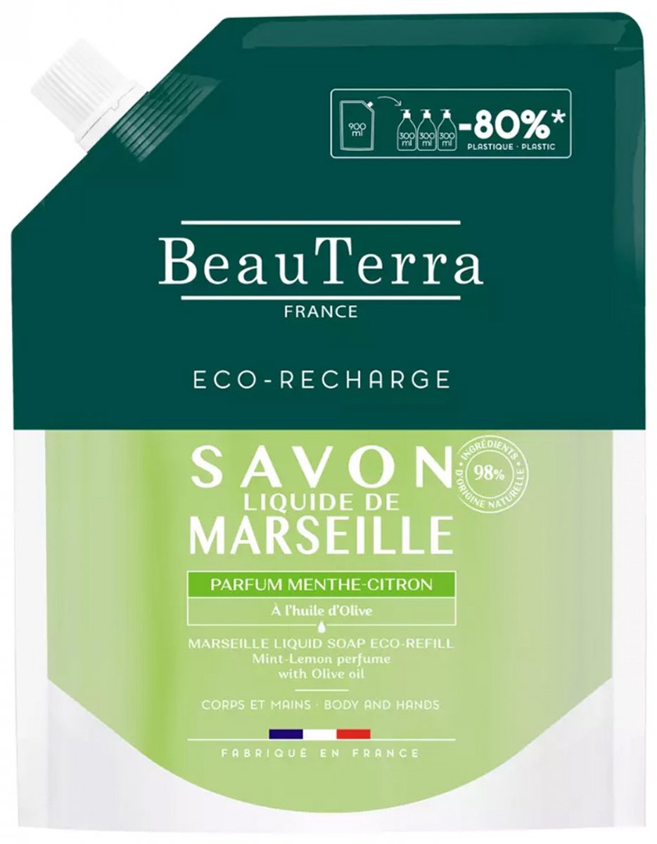 BeauTerra Vloeibare Marseillezeep Mint Citroen Eco-Refill 900 ml