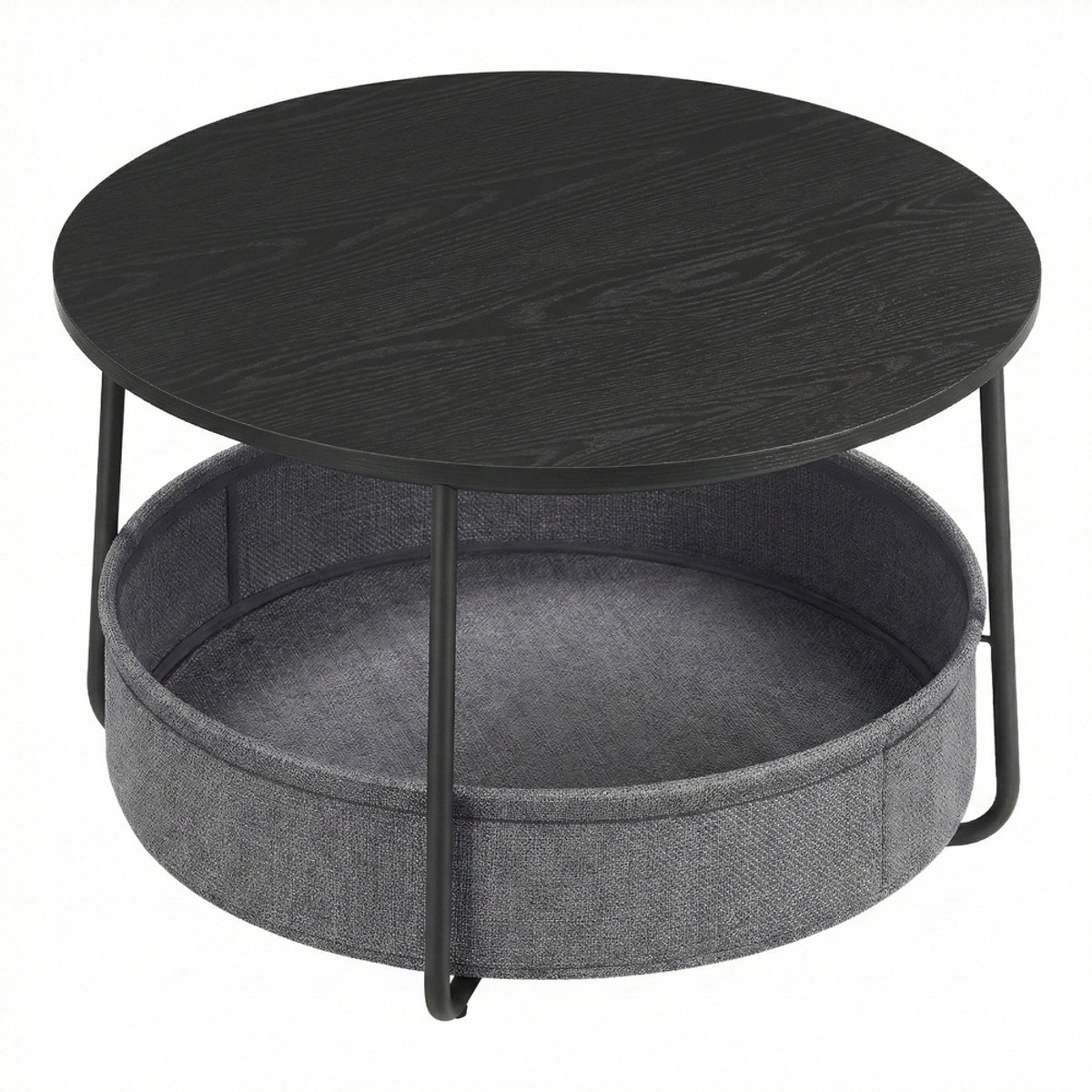 VASAGLE - Salontafel - Bijzettafel - Ronde - Met Opbergruimte - Stoffen Mand - Metalen Frame
