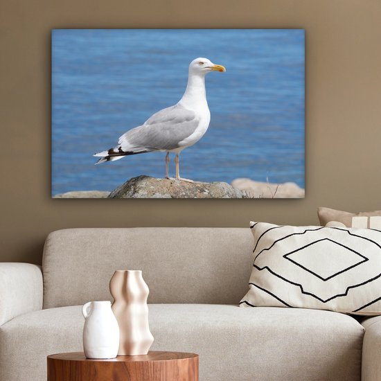 Un goéland argenté avec la mer en arrière-plan Toile 60x40 cm - Tirage photo sur toile (Décoration murale salon / chambre)