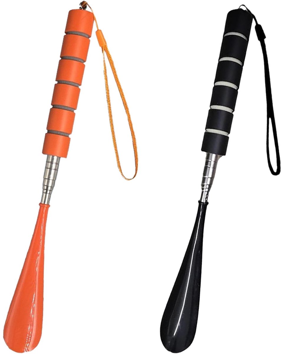 Dailygoods - Dailygoody - Schoenlepel met lange steel - Rekbare schoenhoorns - Gemakkelijk schoenen aantrekken - Zwart - Geschikt voor mannen en vrouwen - 2 s