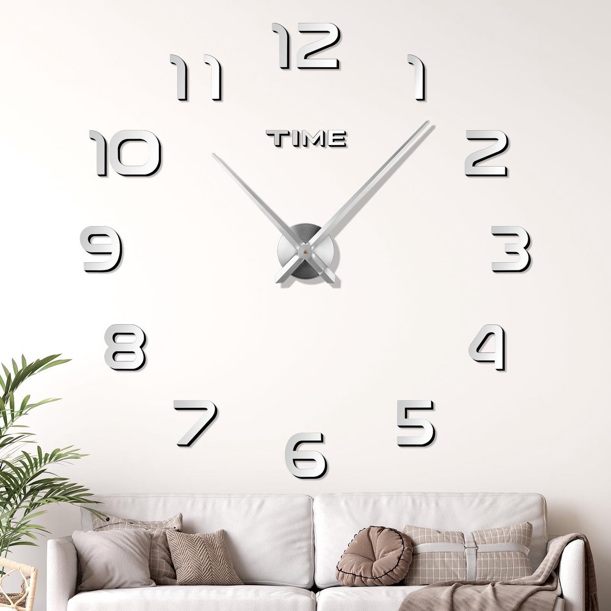 Dailygoods - Innovra - Dailygoody - Wandklok - Moderne wandklok - Gigantisch formaat - Zilver - Stille klok - Decoratie voor woonkamer en kantoor - Digitale tijdsaandui