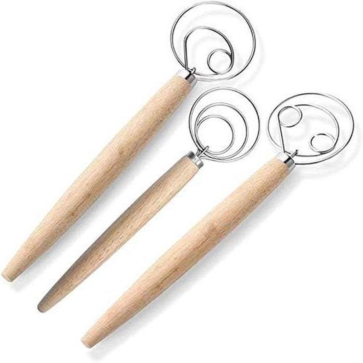 Deeg Mixer Set - Keuken Gereedschap - Brood Bakken - Ergonomisch Ontwerp - 3 Delig - Hout Zilver