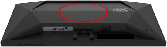 Achterkant van de AOC monitor met HDMI 2.0, DisplayPort en koptelefoonaansluiting.