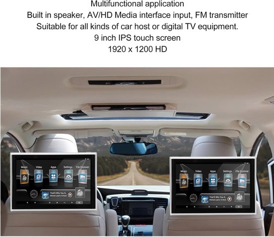 Hoofdsteun Videospeler, 9 Inch Auto Hoofdsteun Tv 4K 1080P HD Touchscreen voor Andr 11 Achterbank Entertainmentsysteem met AV-ingang Zilver Frame — afbeelding 5