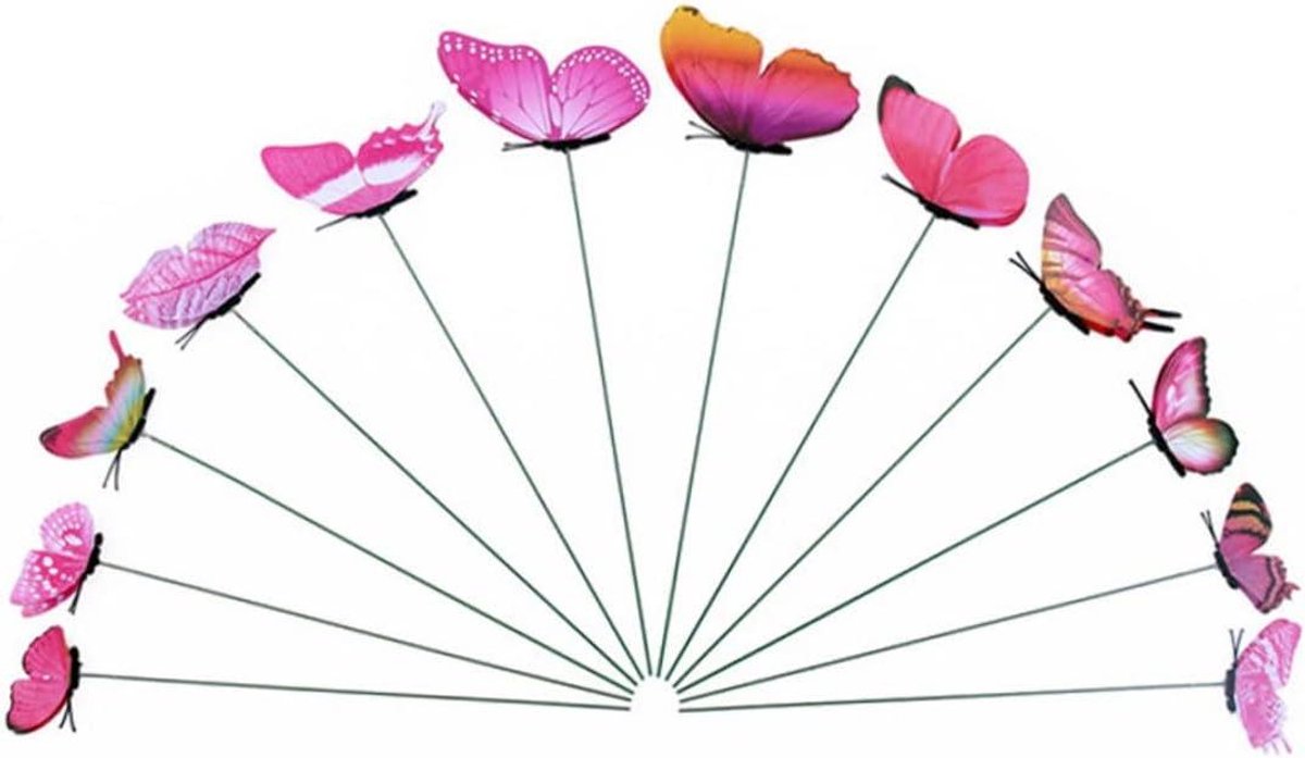 Tuin Vlinders Stakes - Decoratieve Plantstokken - Tuin Decoratie - Bewegend in de Wind - 12 Stuks - Rozerood