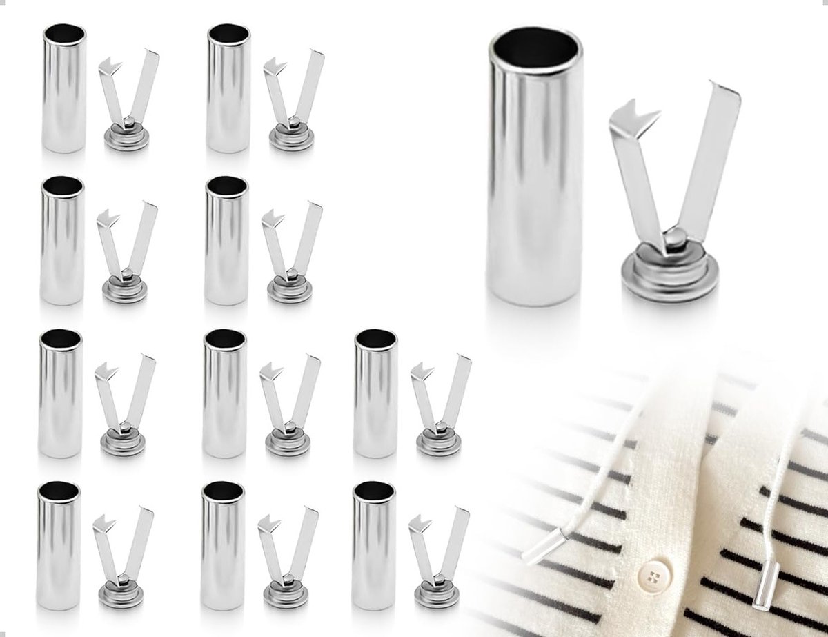 10 Paar Schoen Tips, Metalen Veters, Vetersluiting Houder voor Accessoires, DIY Ontwerp (Zilver, 20 x 7 mm) - Duurzaam, Stijlvol en Functioneel