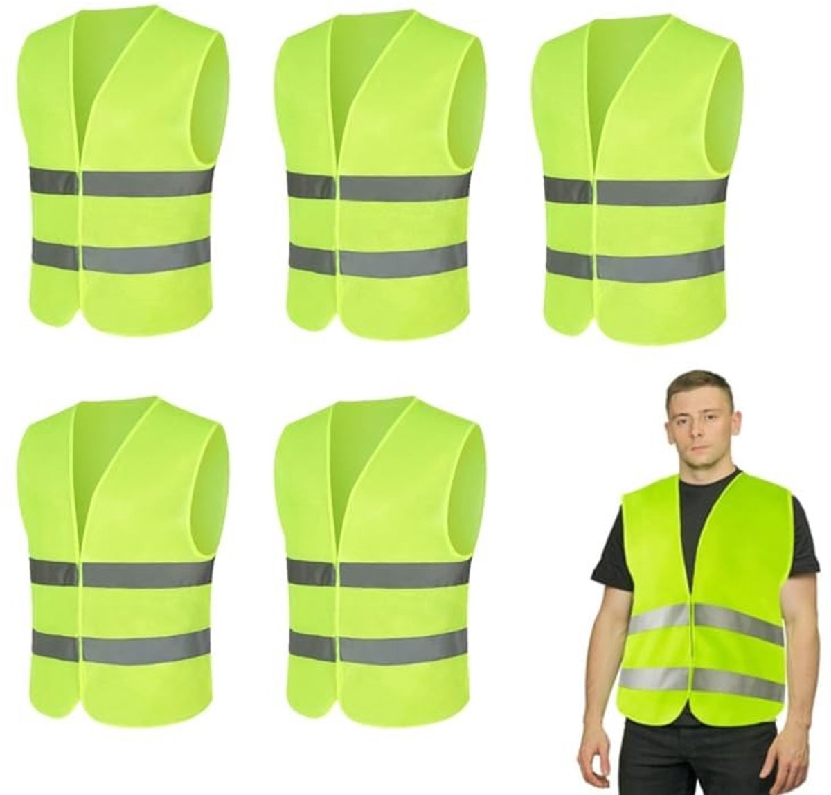 MTTproducts- Reflecterend Vest - 360° Veiligheidsvesten - Hoge Zichtbaarheid - Fluorescerend Geel - Reflecterende Strepen - 6 Stuks - Veiligheidsvest