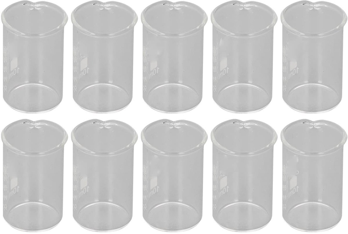 MTTproducts- Laboratoriumbeker 10 Stuks - Borosilicaatglas - Duidelijke Schaal - Nauwkeurige Meting - Zuur- en Alkalibestendig - Ideaal voor Laboratorium/Keuken - Maatbeker
