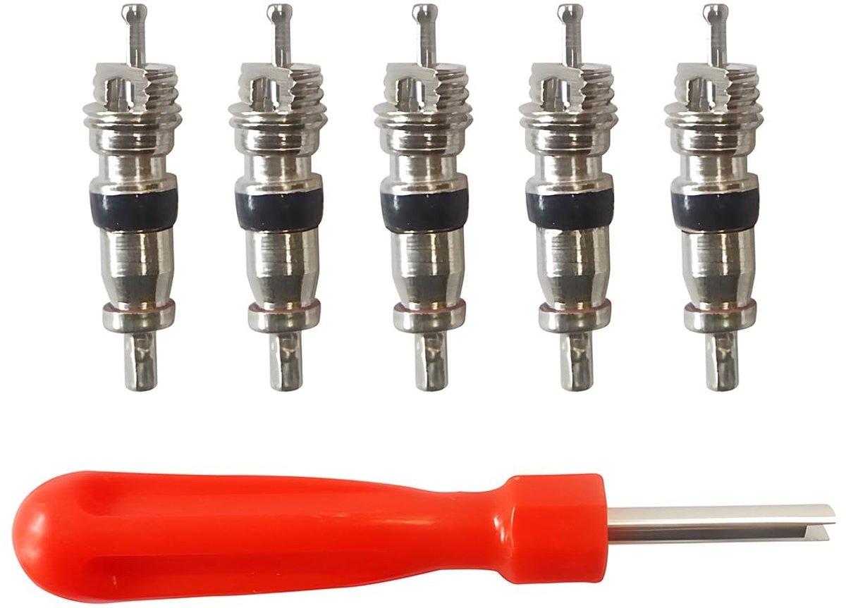 NTH products- Autoventieltrekker 6-delige set - Ventielsleutel - Koperen ventielkernen - Universeel gebruik - Robuust en drukbestendig - Afmetingen 96 mm - Bandenreparatieset
