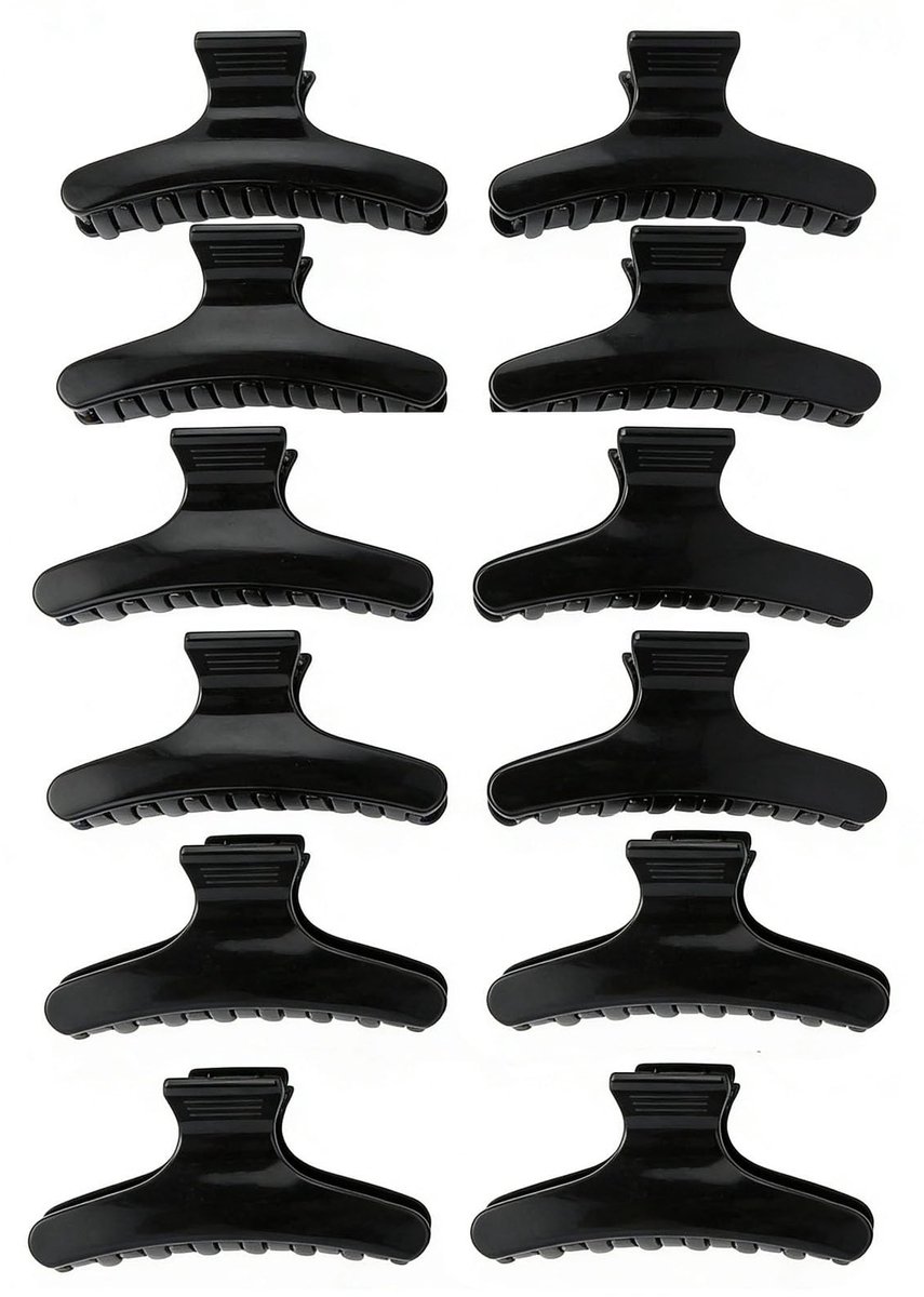 MTTproducts- Haarklemmen 12 Stuks - Zwarte Vlinder Haarklemmen - Antislip Haarclips - Professionele Salon Tool - Duurzaam Kunststof - Stevige Grip