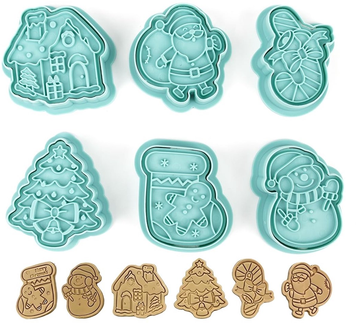 MTTproducts- Uitsteekvormen Kerstmis 6 stuks - 3D-uitsteekvormen - Koekjessnijder - Kerstdecoratie - Sneeuwpop/Kerstboom - Eenvoudig in gebruik - Koekjesvormpjes