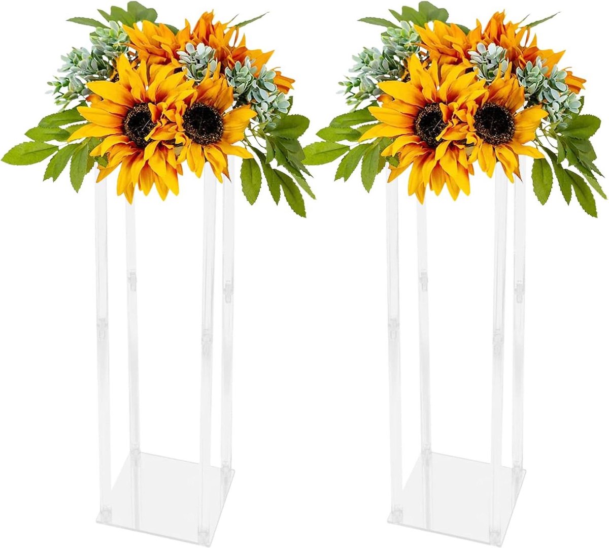 2 stuks acryl bloemenstandaard, bruiloft, middenstuk, tabletop, decoratie, doorzichtige sokkel voor bruiloft, feest, tafel, centerpiece, woondecoratie (20 x 20 x 80 cm)