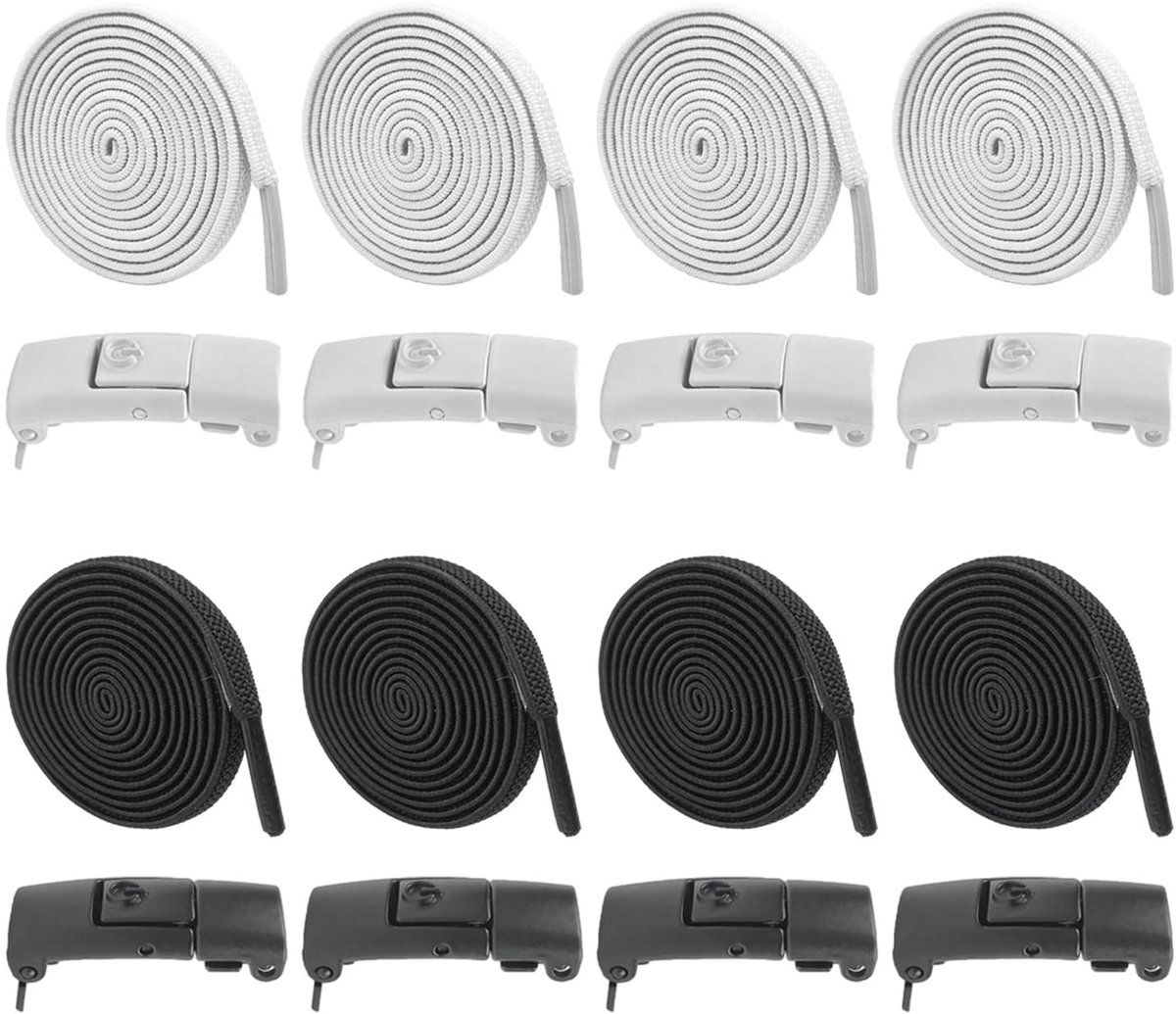 Cosensi- Magnetische Sluiting - Veters Elastische - Veters 100 cm - Veters Wit/Zwart - Veters voor Sportschoenen - Geschikt voor Kinderen