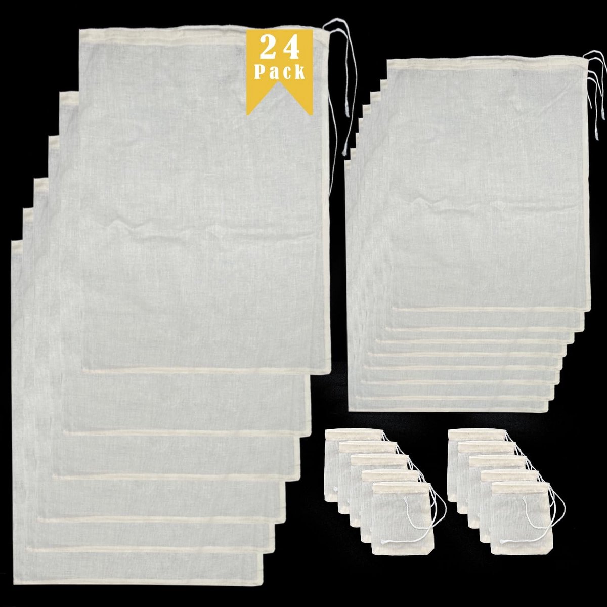 Cosensi- Katoenen Tas - 24 Stuks - Trekkoord Tas - 30 x 40 cm - 20 x 25 cm - 8 x 10 cm - Duurzaam Materiaal - Tassen