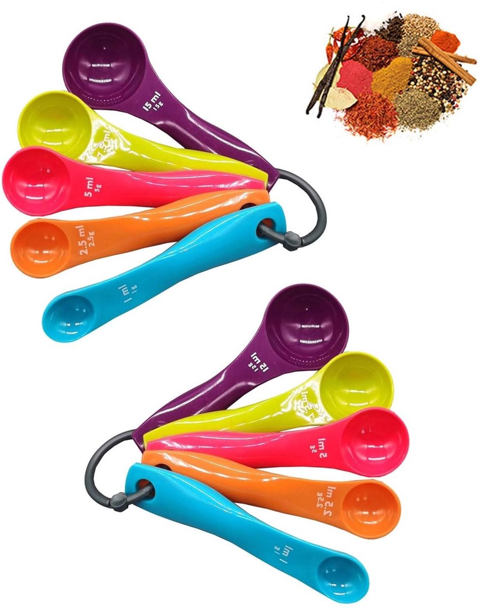 Cosensi- Maatlepelset 2 Stuks - 5 Gekleurde Maatlepels - Maatcups voor Keuken - Kunststof - Duurzaam - Gemakkelijk Schoon te Maken