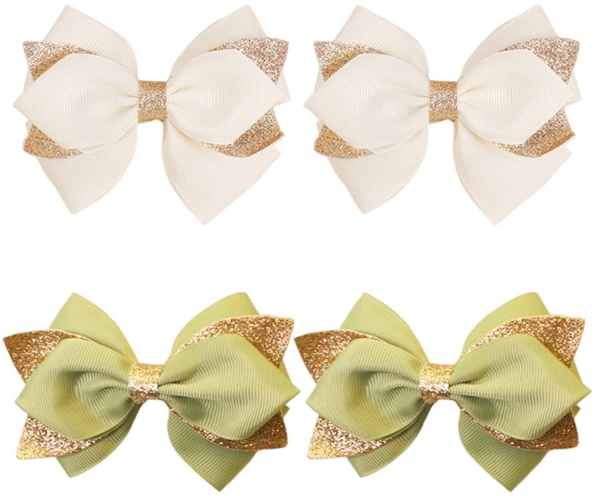 Cosensi- Haarspelden met Franse strik - Krokodillenklemmen - Handgemaakte haaraccessoires - 4 stuks - Glanzend ontwerp - Voor meisjes