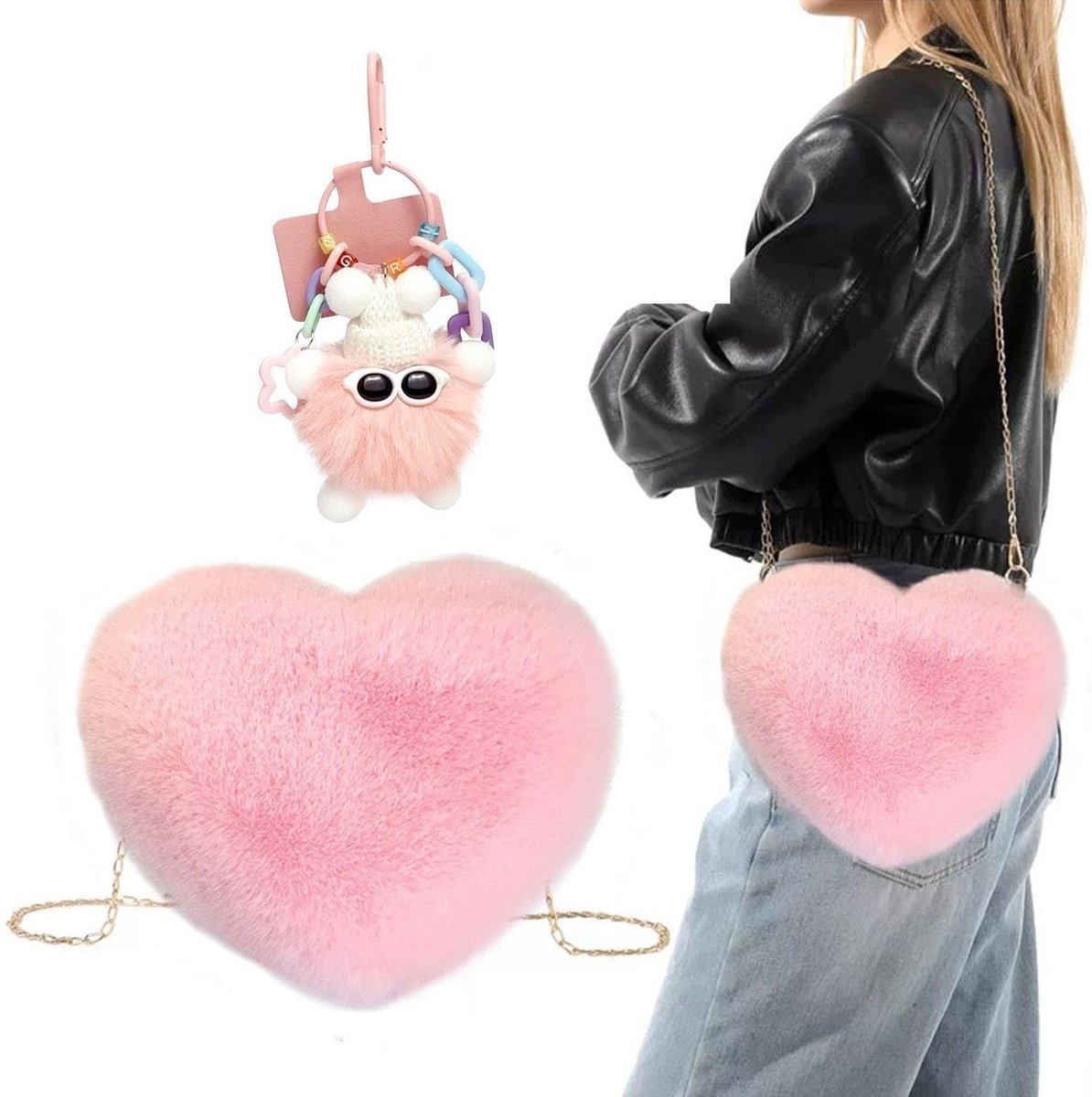 Cosensi- Schoudertas Hartvormig - Pluche - Cartoonhanger - Roze - Creatief - Zacht en duurzaam - Crossbodytas