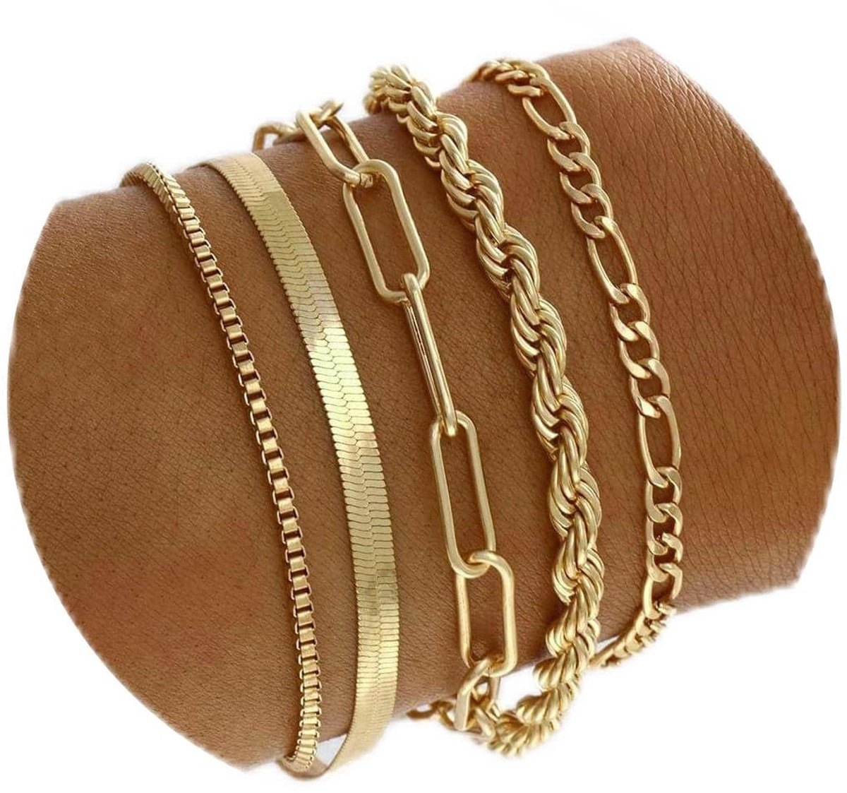 Cosensi- Armbanden Gouden Stapelarmbanden - Verstelbare Boho Armbanden - Schakel Armband - Sieraden Set voor Vrouwen - 19 cm + 5 cm Verlengketting - Geweldig Cadeau-idee
