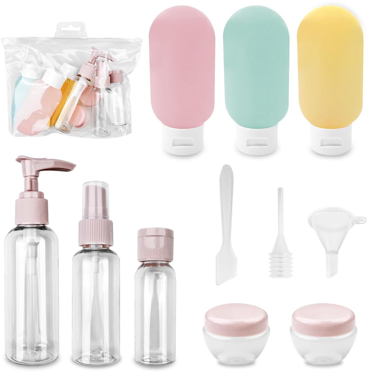 Cosensi- Reisflessen Set 11 Stuks - Lekvrije Navulbare Containers - Toilettas voor Cosmetica - Hoogwaardige Duurzame Materialen - Gemakkelijk te Dragen