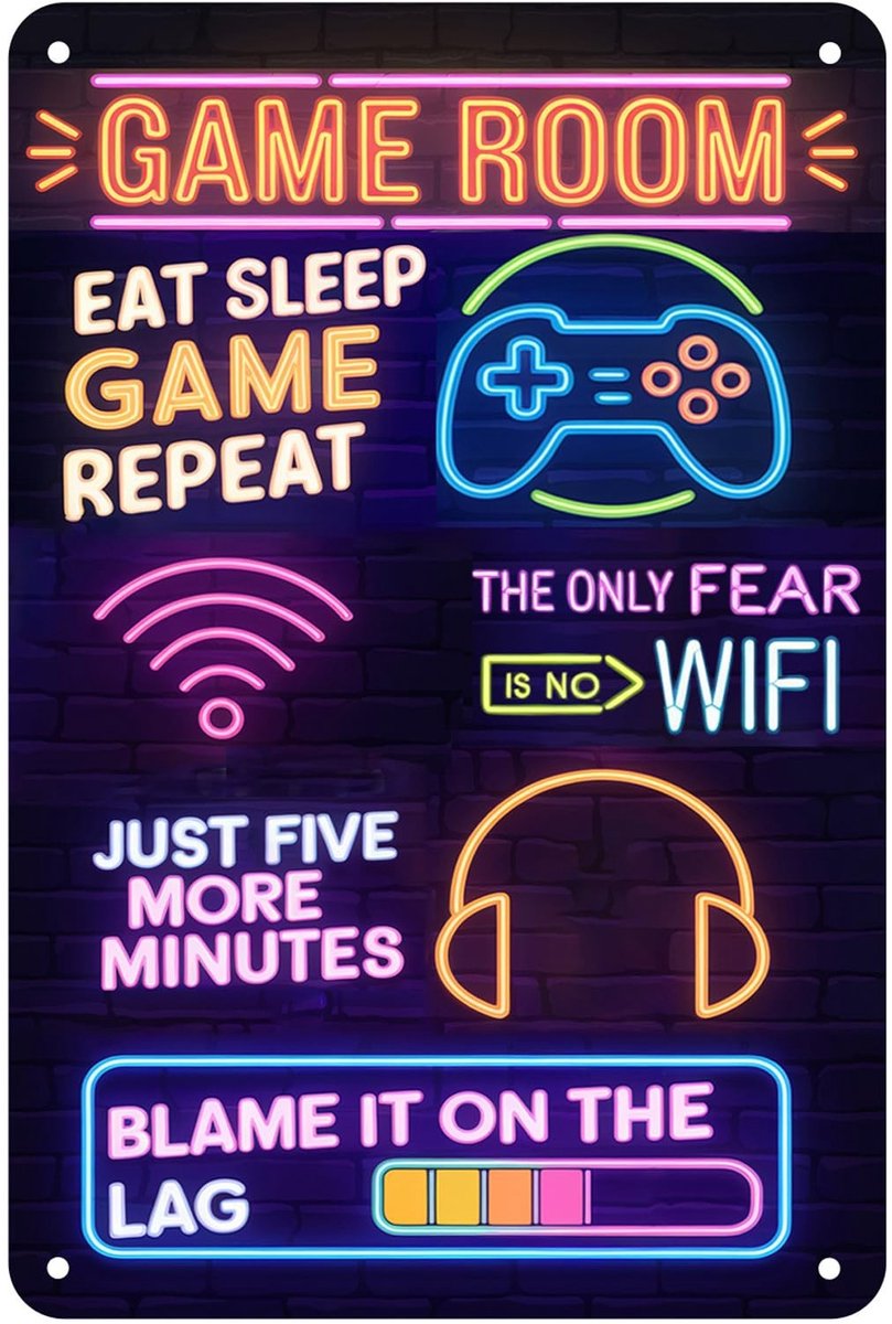 Cosensi- Gamerbord kleurrijk ontwerp - Muurdecoratie - Gamer muurkunst - Slaapkamer accessoires - Cadeau voor gamers - Ijzer 20 x 30 cm