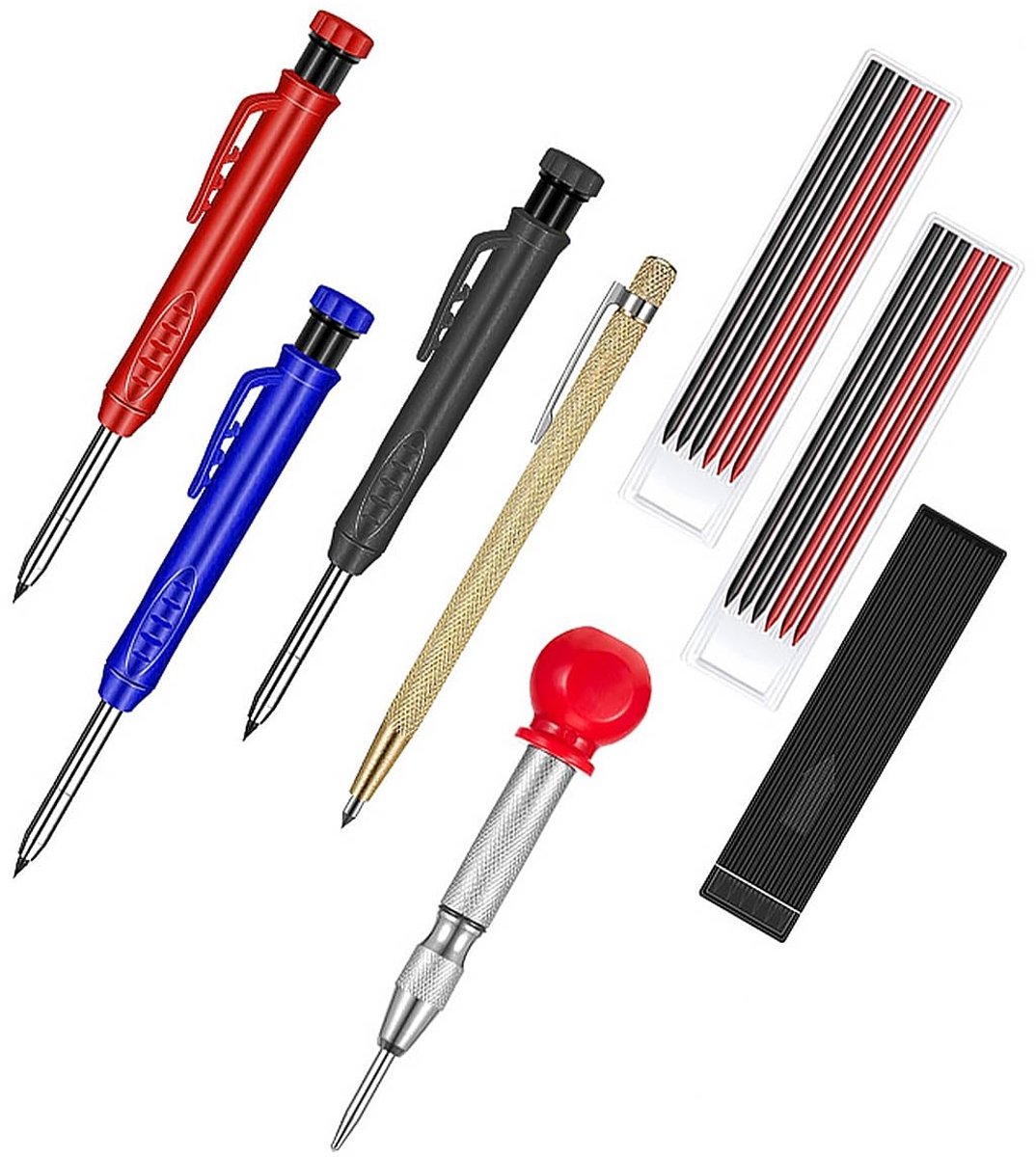 Cosensi- Mechanische Potloden Set - Houtbewerking Tool - Timmermanspotloden - Navullingen - Puntenslijper - Geschikt voor Glas/Metaal/Hout - Timmermanspotlood