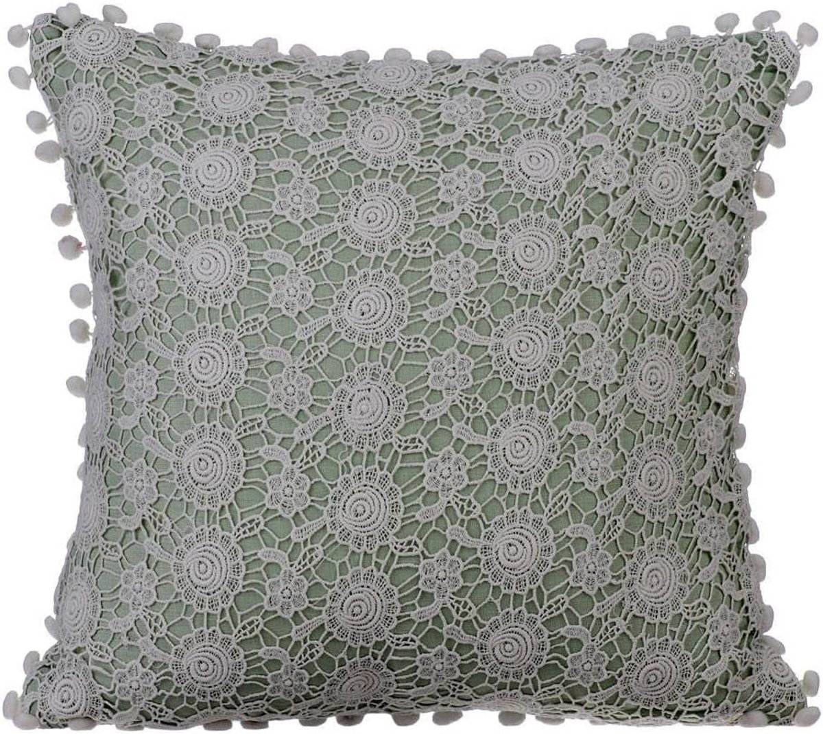 Set van 2 Sierkussenshoezen 40x40 cm – Groen Katoen met Gebreide Roos - Decoratieve Hoes