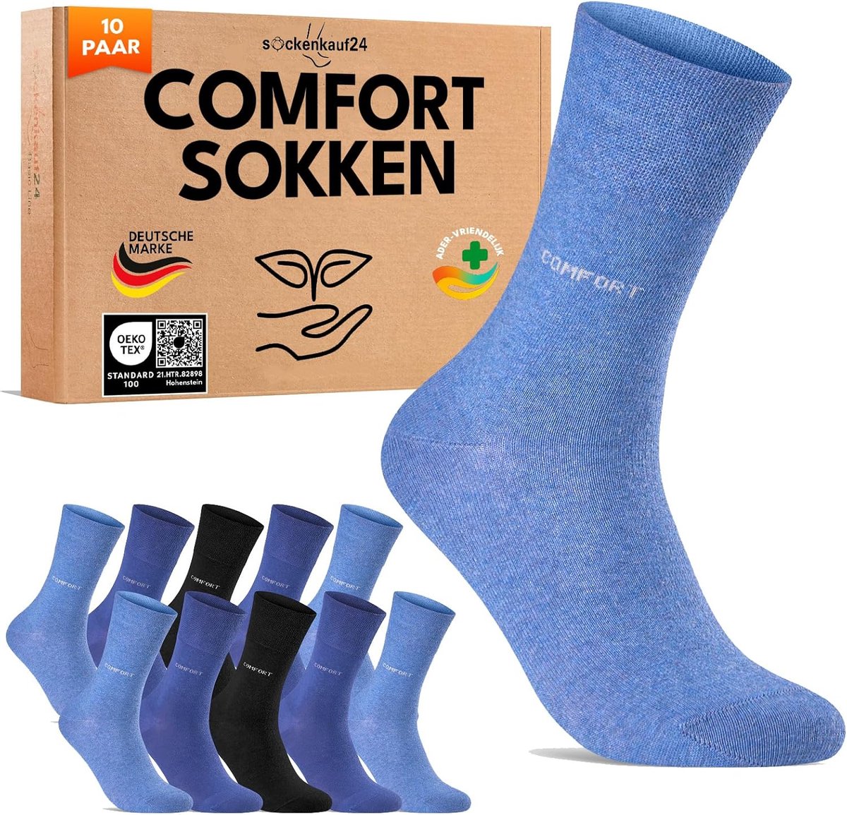 10 Paar Comfort Diabetische Sokken zonder Elastische Band en Naad voor Dames en Heren - Katoen