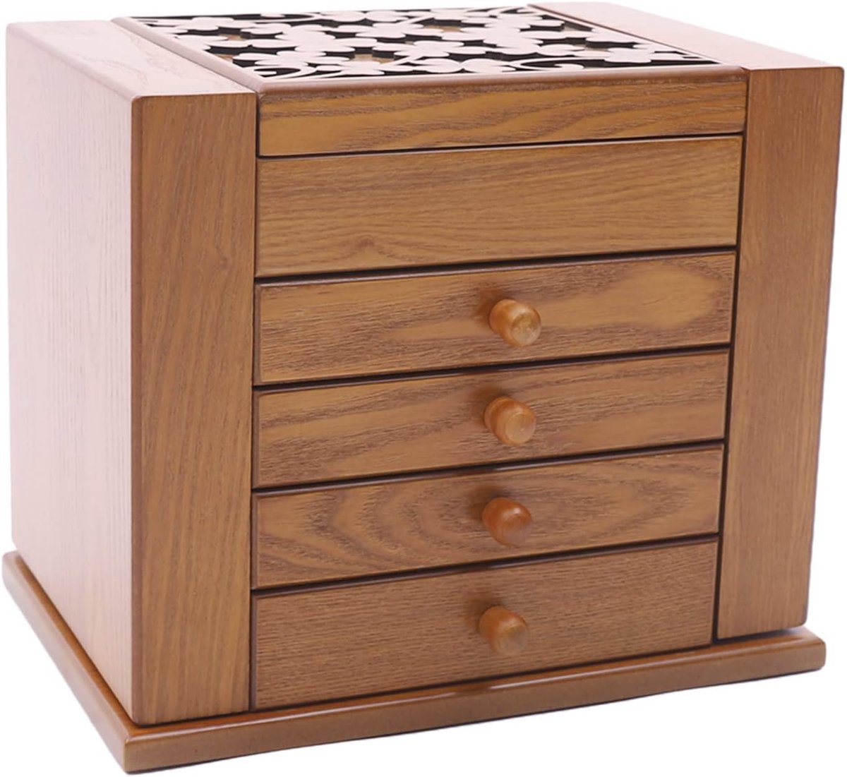 Luxe Houten Sieradenkist met 5 Lagen en 2 Uitklapbare Vleugels - Royale Sieradenorganizer met Spiegel
