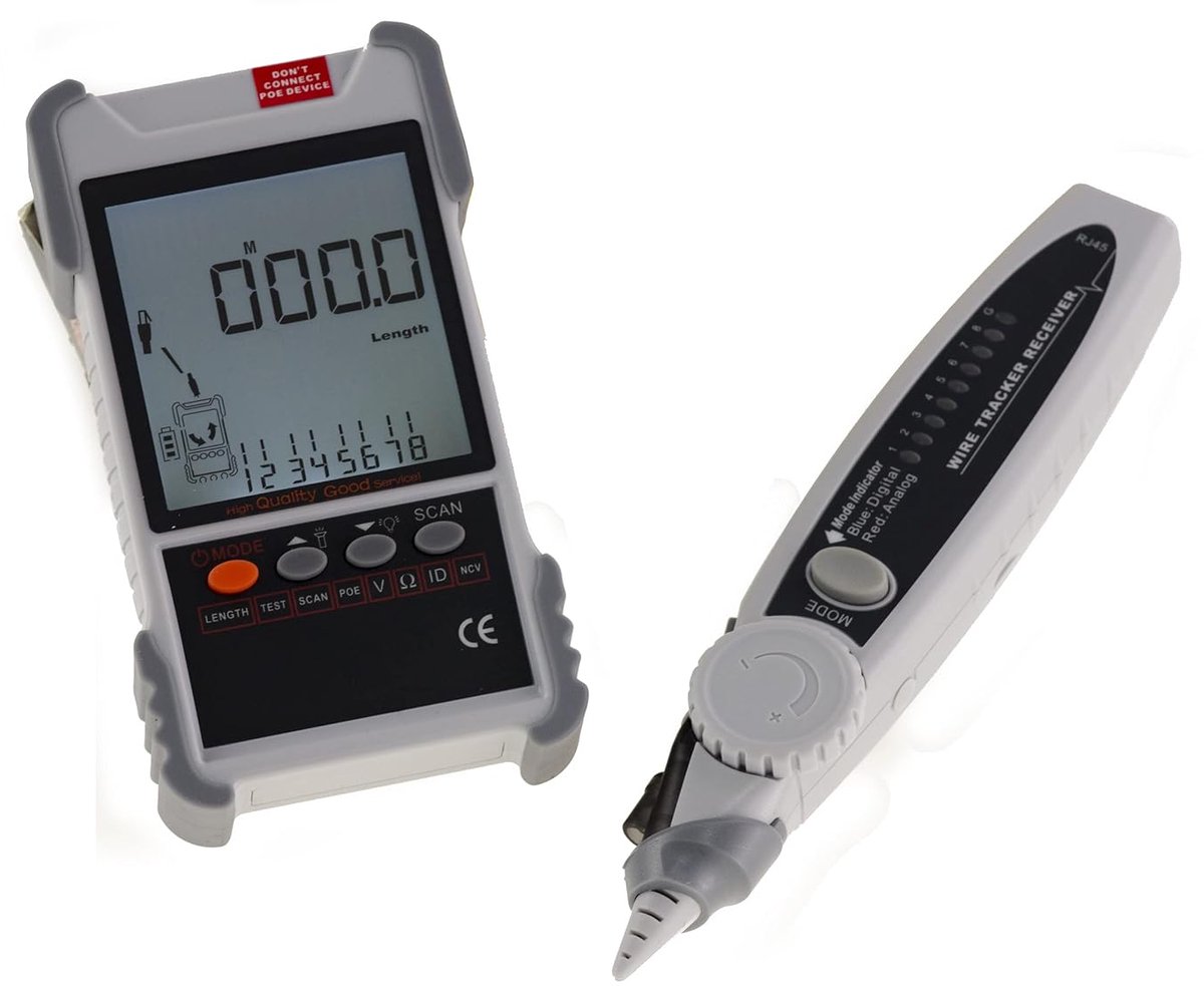 Professionele Netwerktester RJ45 RJ11 met LCD: Kabeltester, Tonger, PoE & Spanning Test