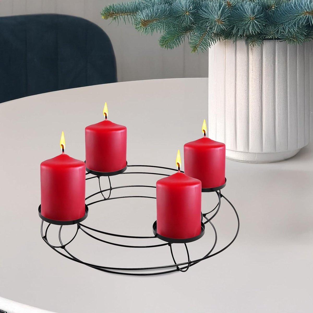 Zwarte Metalen Adventskrans met Roosterdesign voor 4 Stompkaarsen (30 cm) – foto 2