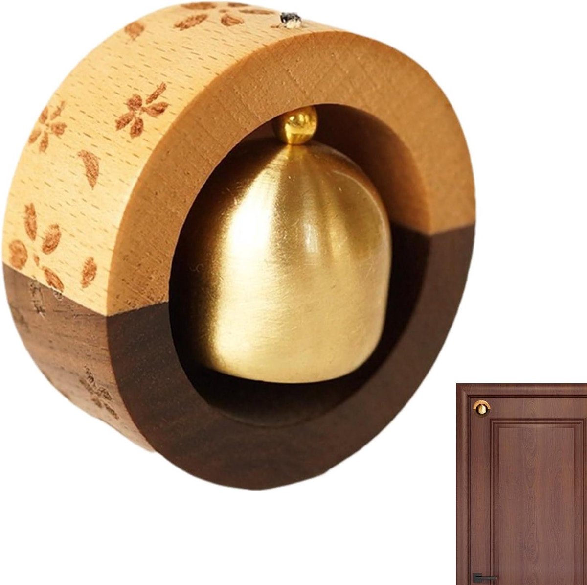 Winkelbel Deurbel - Deuropener Bel - Winkels Decoreren - Magnetische Installatie - 60 mm Diameter - Houtkleur