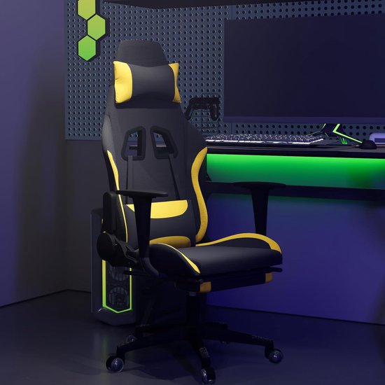 Gaming Stoel - Comfortabele Fauteuil - Ontspannen Zitten - Met Voetenbank - Twee Zetel Grootte - Zwart Geel — afbeelding 4