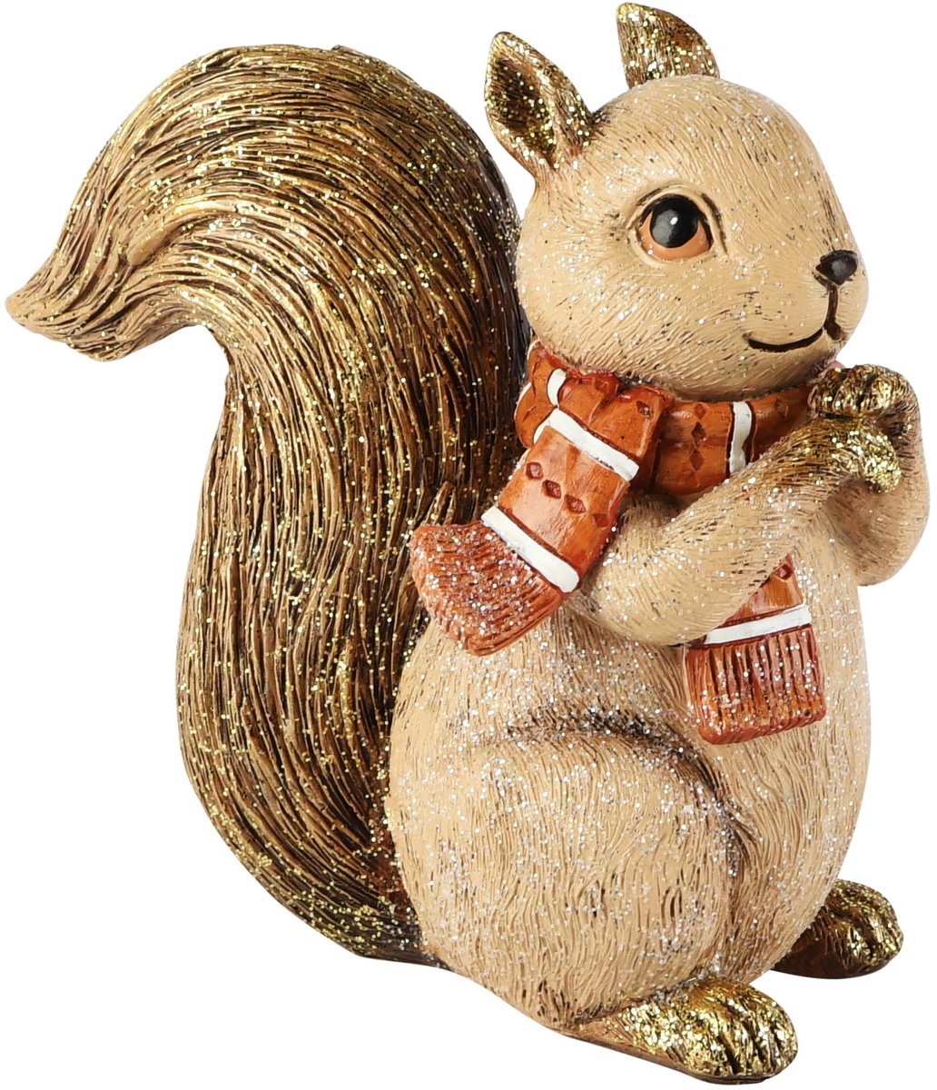 Dekoratief | Eekhoorn m/sjaal, bruin/goud, resina, 15x8x14cm | A265895