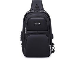 FANDARE Diefstalbeveiliging, zakelijke borsttas met USB-oplaadpoort, heren, slingbag, schoudertas, handbagage voor reizen, werknemers, vrije tijd, kantoor, messenger bag, crossover dagrugzak, zwart