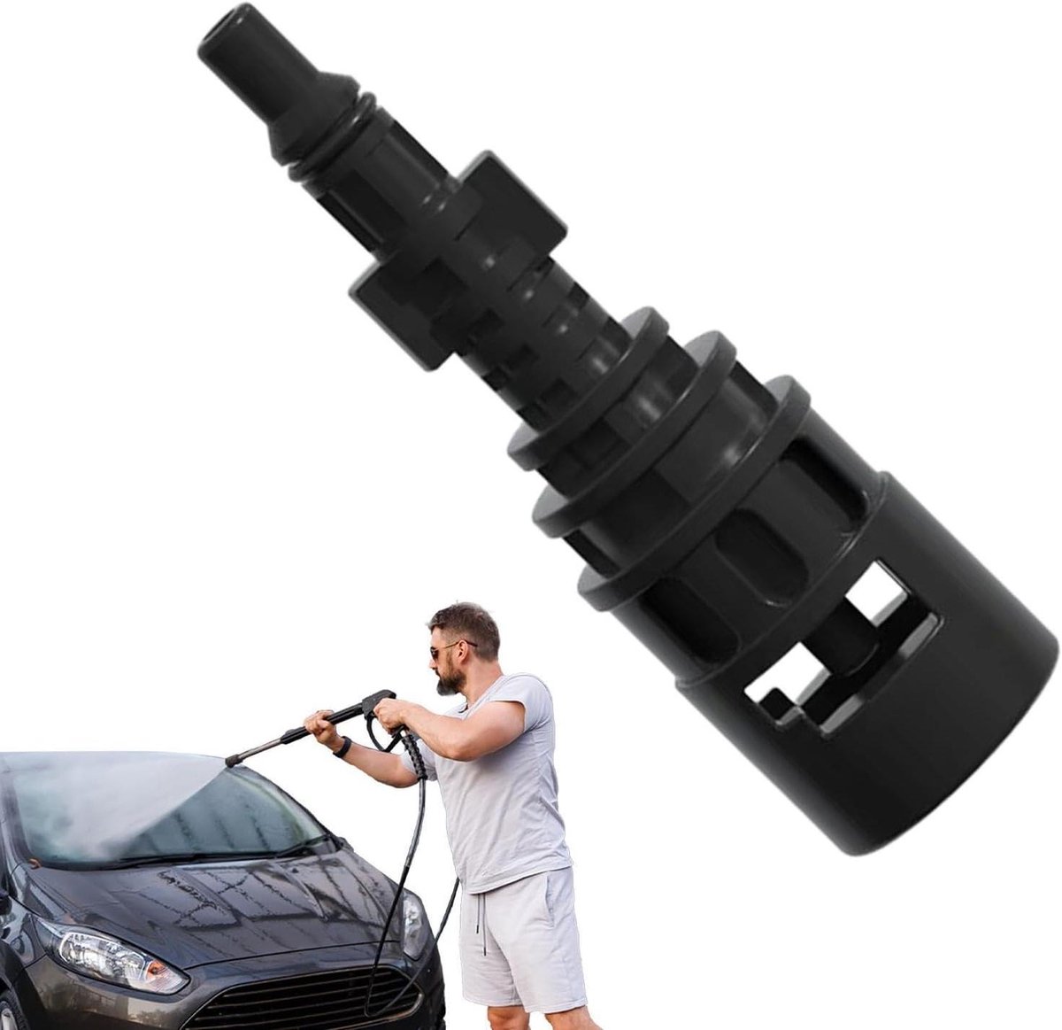 Hogedrukreiniger Adapter - Snelle Koppelstuk - Efficiënt Reinigen - Eén Hand Aansluiting - 13 cm Lengte - Grijs