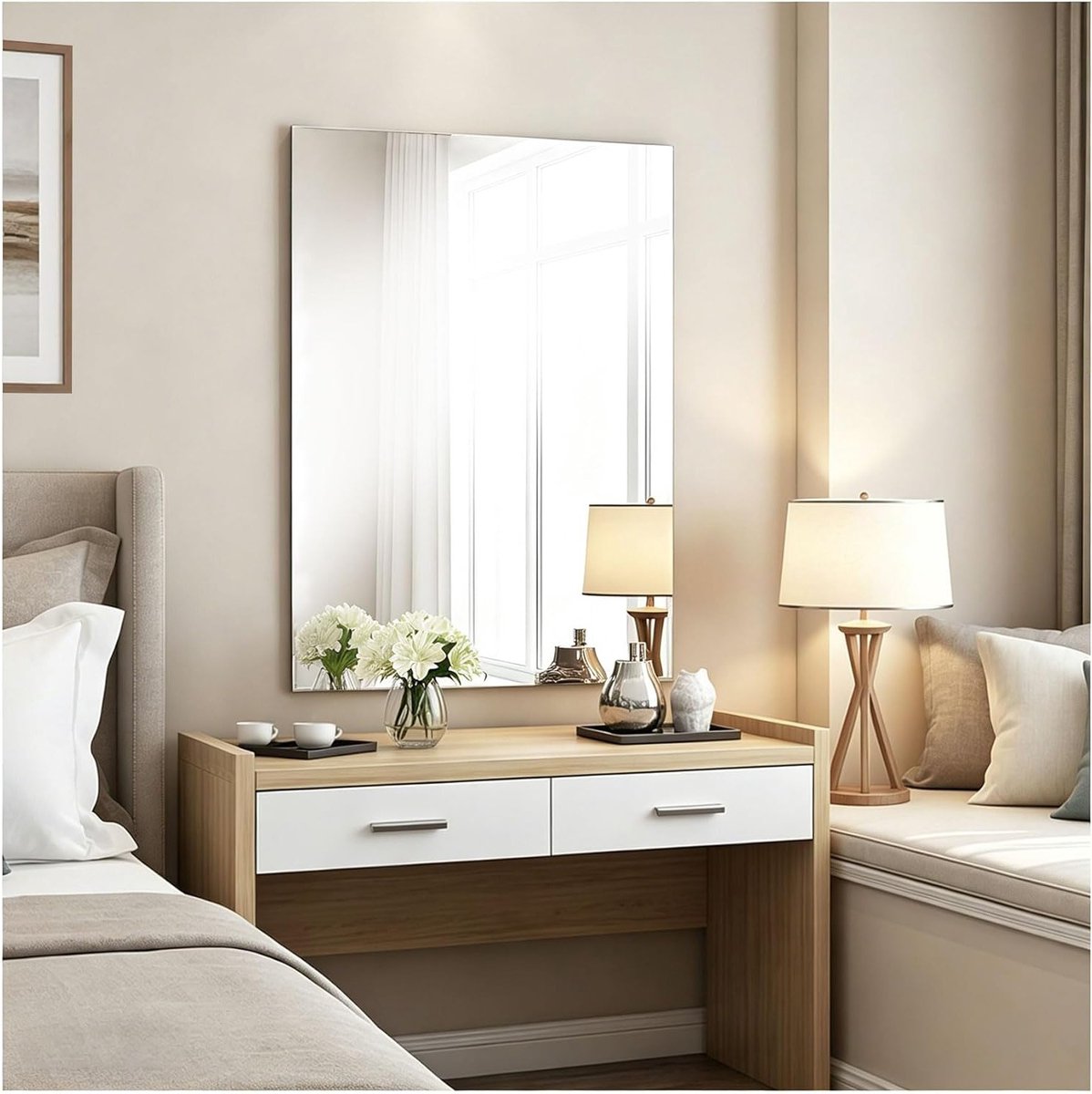 Frameloos Rectangulaire Wandspiegel 40 x 60 cm - HD Glazen Badkamerspiegel voor Slaapkamer en Woonkamer, Decoratieve Spiegel voor Thuisgebruik