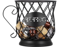 Koffie Capsule Opbergmand, Iron Art Hollowed Klassieke Cup Vorm Grote Capaciteit Koffie Pod Organizer Houder, Cup Keeper Koffie & Espresso Pod Houder, Keuken Counter Zwart Metalen Draad Opberghouder
