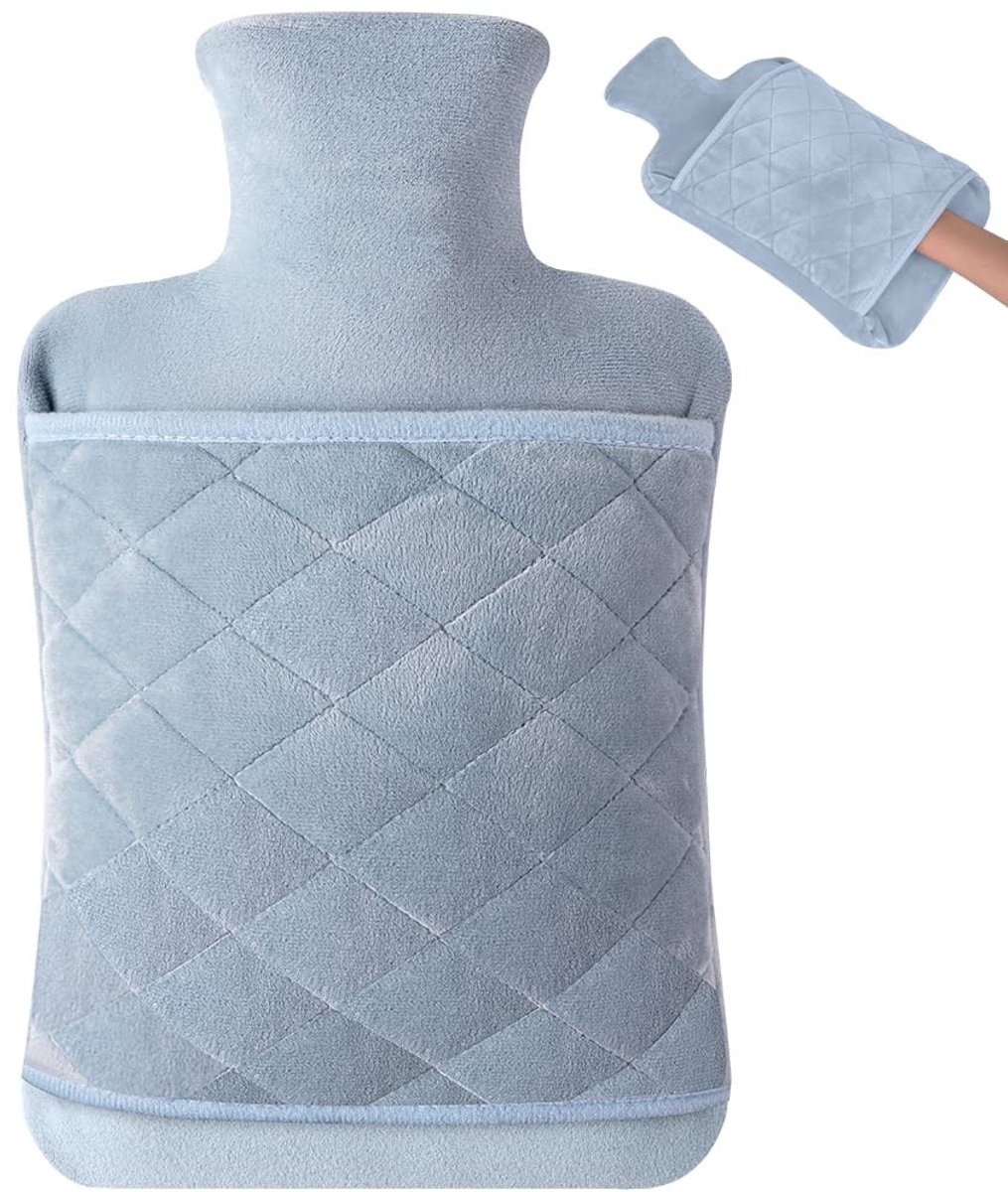 Dailygoody - Warmwaterkruik - Comfort en warmte - Zachte pluche hoes - Grijs-blauw - Geschikt voor alle leeftijden - Perfect voor cadeau's