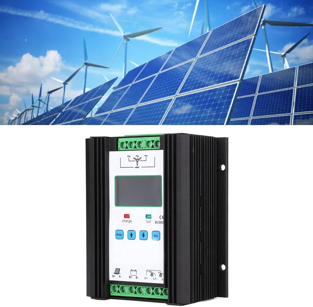 Dailygoody - Wind Solar Control - Hybrid Controller - Digitale Intelligente Controle - Zwart - 1200W Vermogen - Geschikt voor Zonne- e...