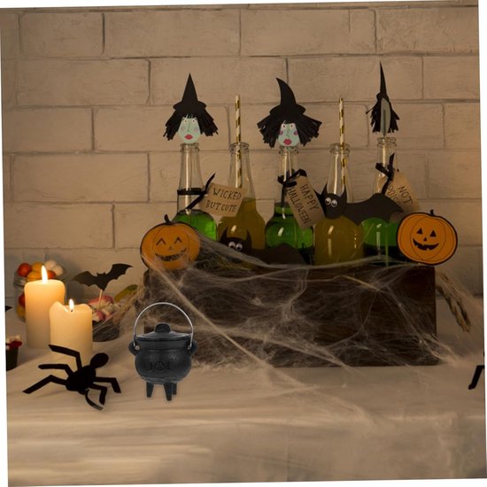 Gietijzeren Heksenketel - Kleine Ketel Offerketel - Altaar Decoratie - Realistisch Brandeffect - 10.50X10.00X8.50CM - Zwart — afbeelding 3