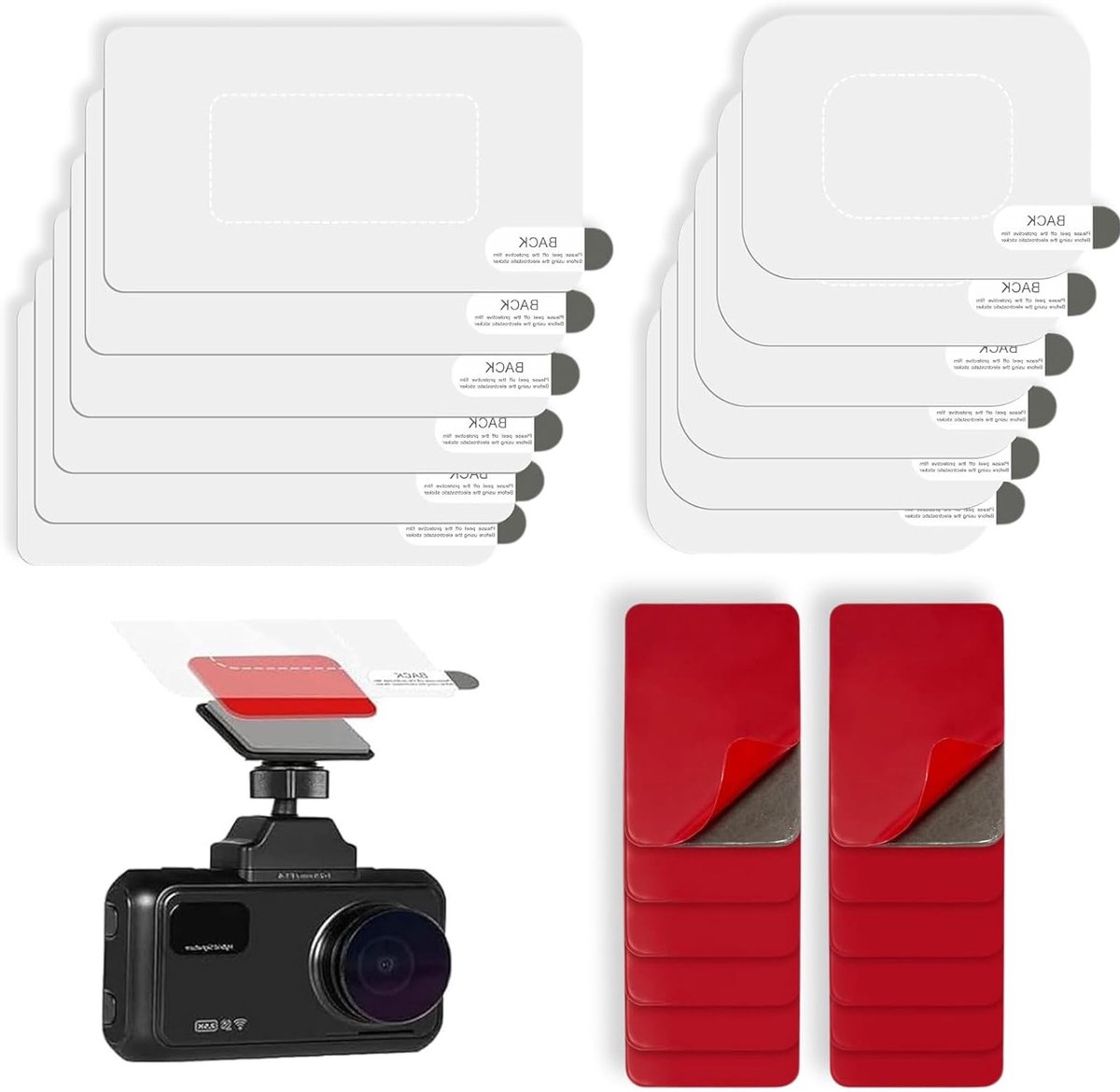 Zelfklevende Pads voor Dashcam - 12 Stuks, Dubbelzijdige Plakpads met Antistatische Film voor Voorruit en Dashboard, Ideaal voor Vervanging en Nieuwe Bevestiging