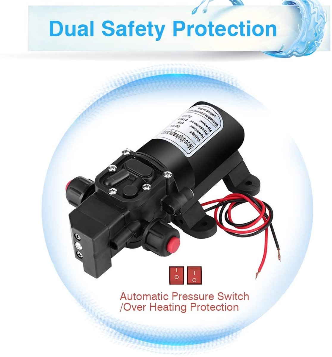 Dailygoody - Zelfaanzuigende waterpomp - 12V hogedrukpomp - Efficiënt en betrouwbaar - Zwart - 5L/min waterafvoer - Ideaal voor tuin en camper thumbnail 2
