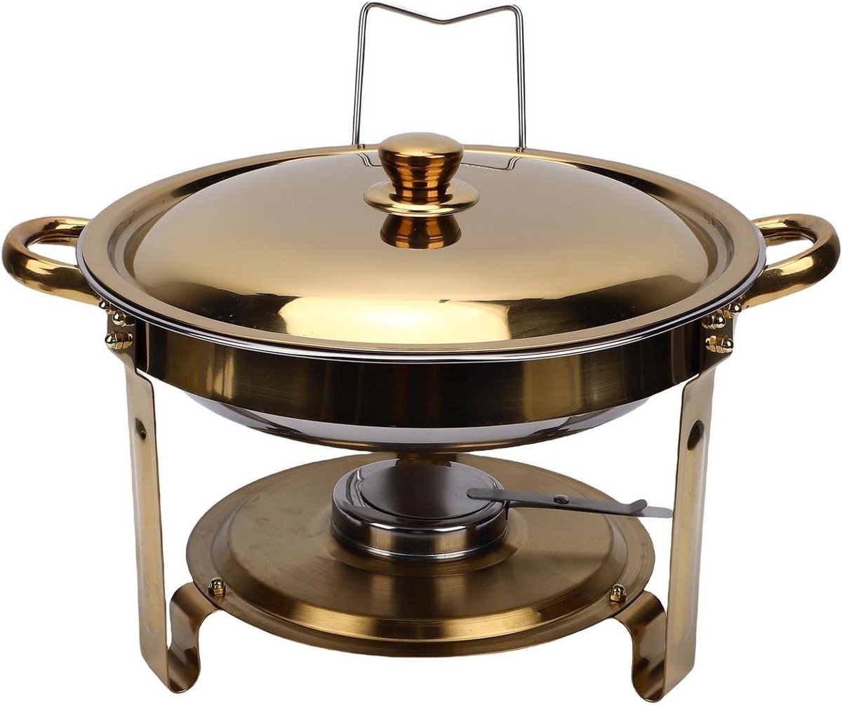 Goudkleurige Ronde Chafing Dishes Buffetset Hygiënische Voedselverwarmer voor Feestrestaurants